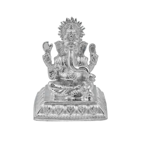 Pure Silver Lord Ganesh/Ganpatiji Solid Idol with Square Designer Base/Paat (925 Purity)