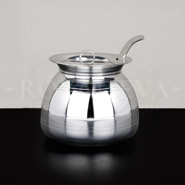 Pure Silver Ghee Loti Pot with Lid & Spoon BIS Hallmarked (97% Purity)