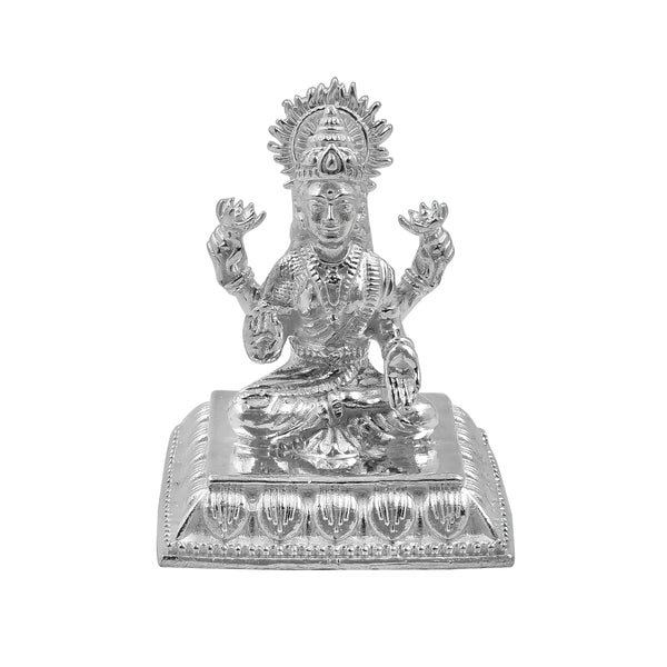 Pure Silver Goddess Lakshmi/Laxmiji Solid Idol with Square Designer Base/Paat (925 Purity)