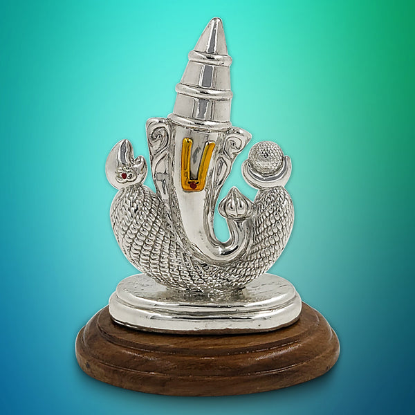Pure Silver Ganpati Bappa/Ganeshji BIS HALLMARKED Hollow Idol with Wooden Base (999 Purity)(30 Grams Silver)