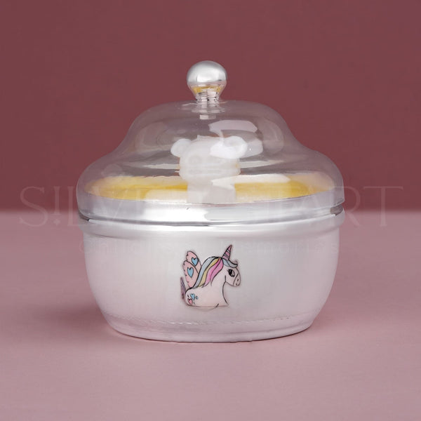 Pure Silver Baby Powder Box with Puff – Magical Unicorn Design | Dreamy, Safe & Perfectly Whimsical (92.5 Purity, 65 Grams)