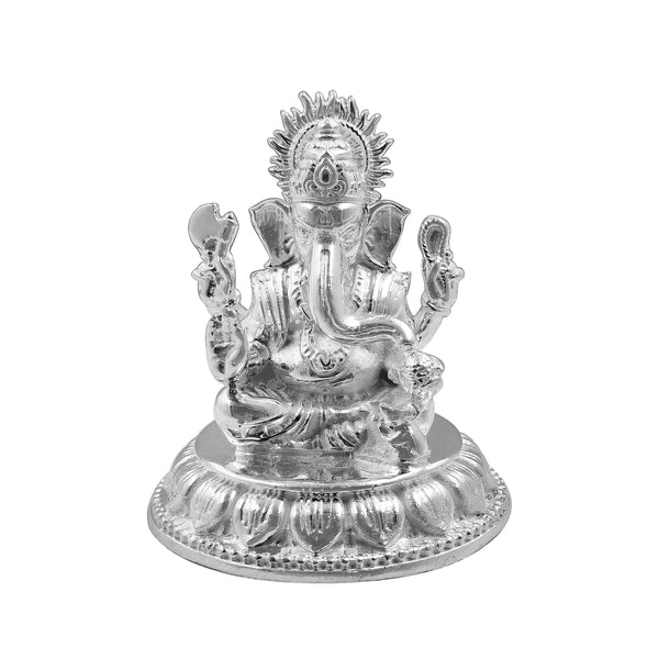 Pure Silver Lord Ganesh/Ganpatiji Solid Idol with Round Designer Base/Paat (925 Purity)(60 Grams)