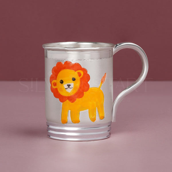 Pure Silver Kids Mug – Brave Lion Design (92.5% Purity) | Roaring Fun with Pure Elegance