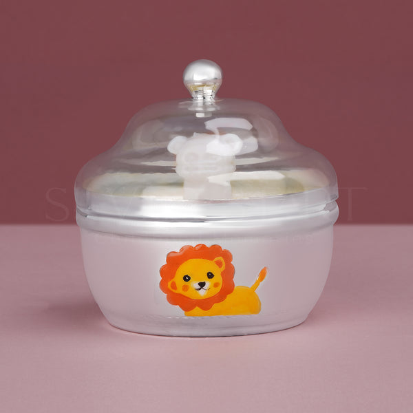Pure Silver Kids Powder Box with Puff – Brave Lion Design | Gentle, Fun & Premium (92.5% Purity, 65 Grams)