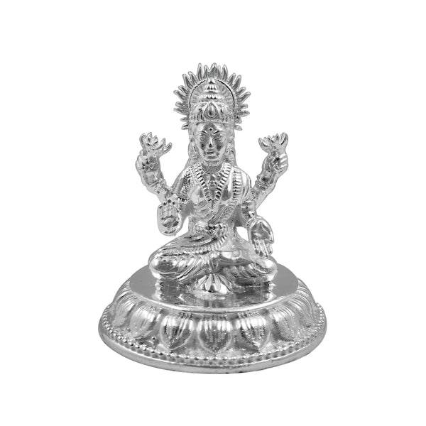 Pure Silver Goddess Lakshmi/Laxmiji Solid Idol with Round Designer Base/Paat (925 Purity)(45 Grams)