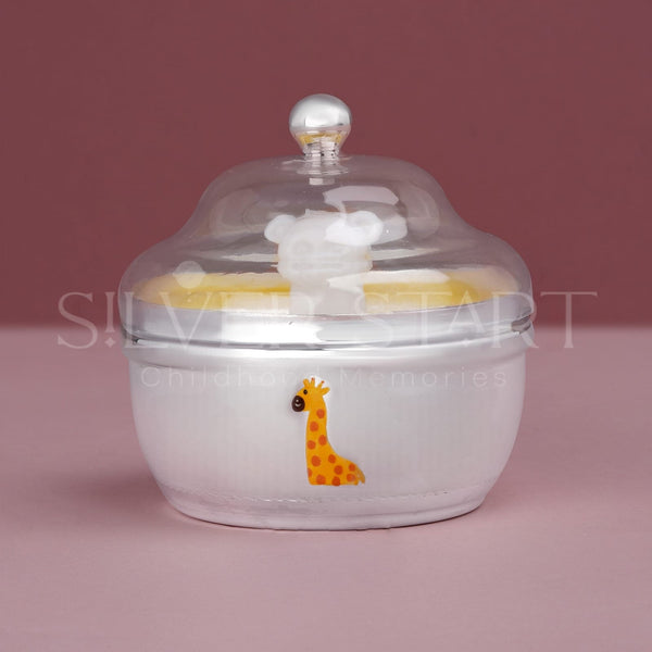 Pure Silver Baby Powder Box with Puff – Playful Giraffe Design | Safe, Adorable & Premium (92.5% Purity, 65 Grams))
