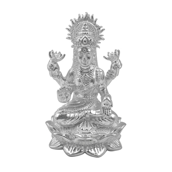 Pure Silver Goddess Lakshmi/Laxmiji Solid Idol with Lotus/Kamal Base (925 Purity)(150 Grams)