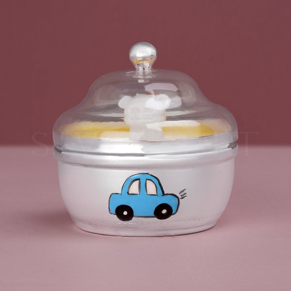 Pure Silver Baby Powder Box with Puff – Blue Car Design | Fun, Safe & Premium (92.5 Purity, 65 Grams)
