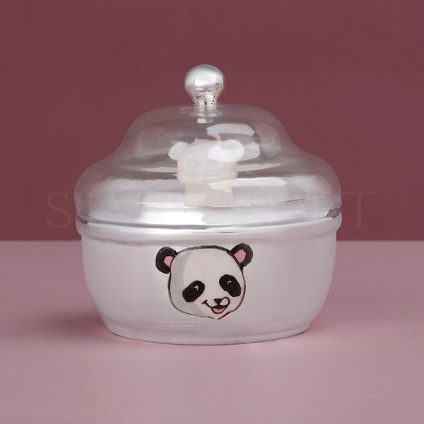 Pure Silver Baby Powder Box with Puff – Adorable Panda Design | Gentle, Cute & Premium (92.5 Purity, 65 Grams))