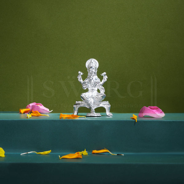 Pure Silver Goddess Lakshmi/Laxmiji BIS HALLMARKED Solid Idol with Paat (925 Purity)