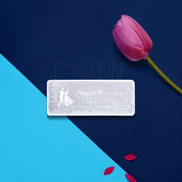 Pure Silver Happy Wedding Anniversary BIS Hallmarked Bar Perfect for Gifting (999 Purity)