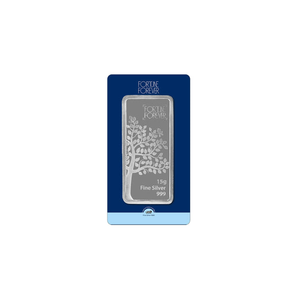 FORTUNE FOREVER Pure Silver BIS Hallmarked Bar/Lagdi with Tree Impression Perfect for Gifting Investment (999 Purity)