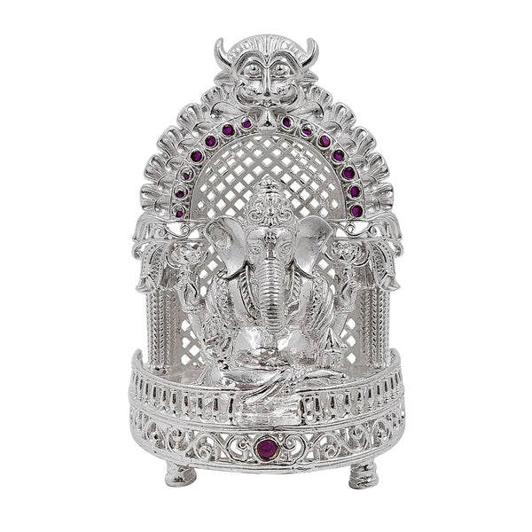 Pure Silver Lord Ganesh/Ganpatiji Solid Idol on Beautiful Sinhaasan (925 Purity)(85 Grams)