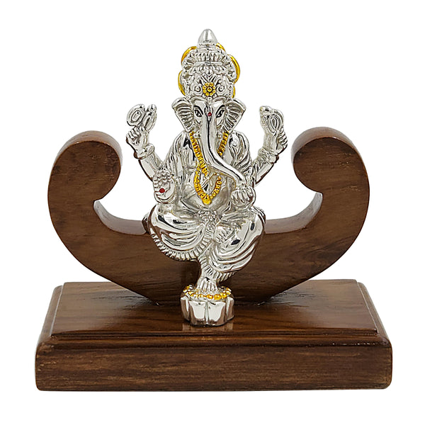 Pure Silver Ganpati Bappa/Ganeshji Idol with Wooden Base (999 Purity)(30 Grams Silver)