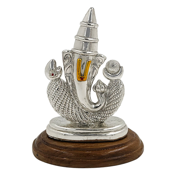 Pure Silver Ganpati Bappa/Ganeshji Idol with Wooden Base (999 Purity)(30 Grams Silver)