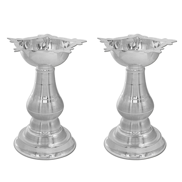 Pure Silver Diya/Samai with Beautiful & Unique Design (925 Purity) (Set of 2 Diya)