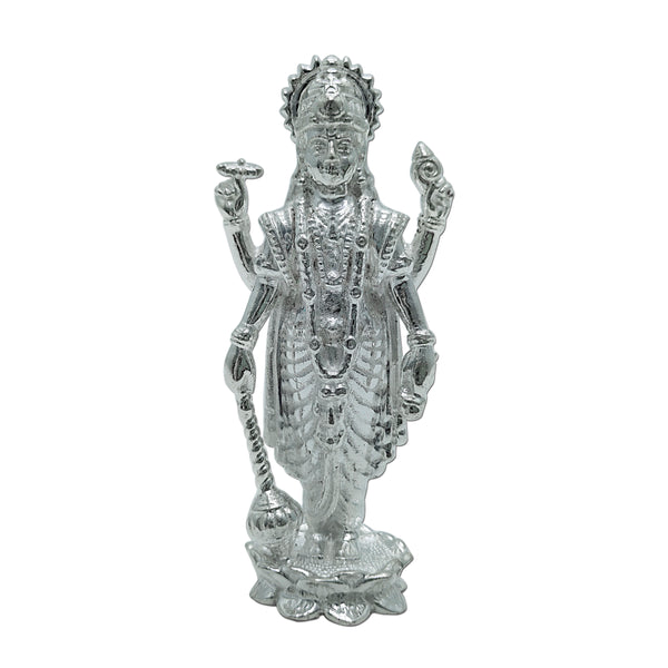 Pure Silver Lord Vishnu Narayan Solid Idol with Lotus/Kamal Base (925 Purity)