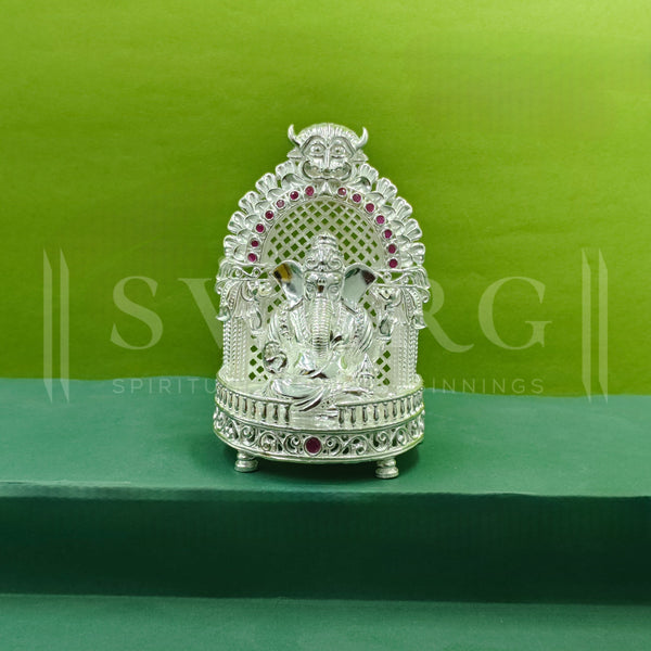 Pure Silver Lord Ganesh/Ganpatiji BIS HALLMARKED Solid Idol on Beautiful Sinhaasan (925 Purity)